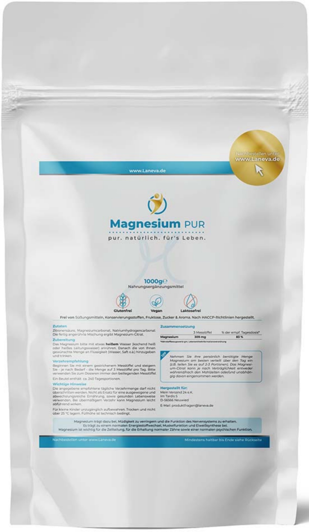 Ionisches Magnesium im 1 kg Nachfüllpack - inkl. Messlöffel